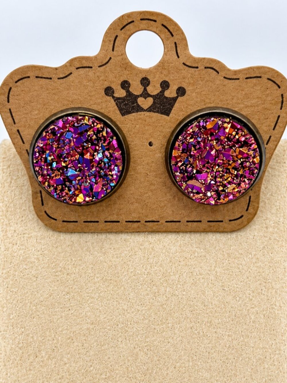 NWT Pink Purple Druzy Sparkle Round Stud Earrings